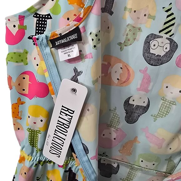 Modcloth Retrolicious Mermaids Dress XL Fit Flare Tank POCKETS Elastic Waist NEW - Picture 7 of 7